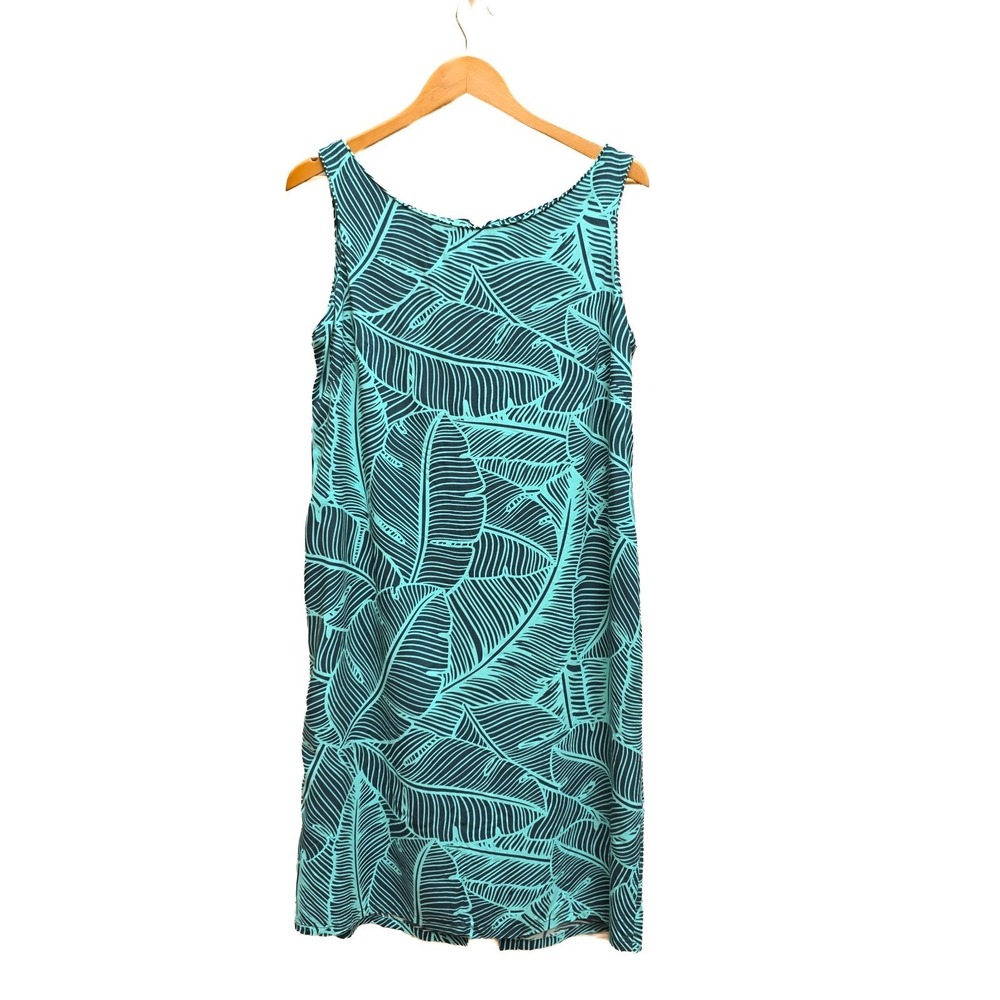 Hilo Hattie Banana Leaf Dress L Green Midi Aloha Hawaii Tropical Beach USA